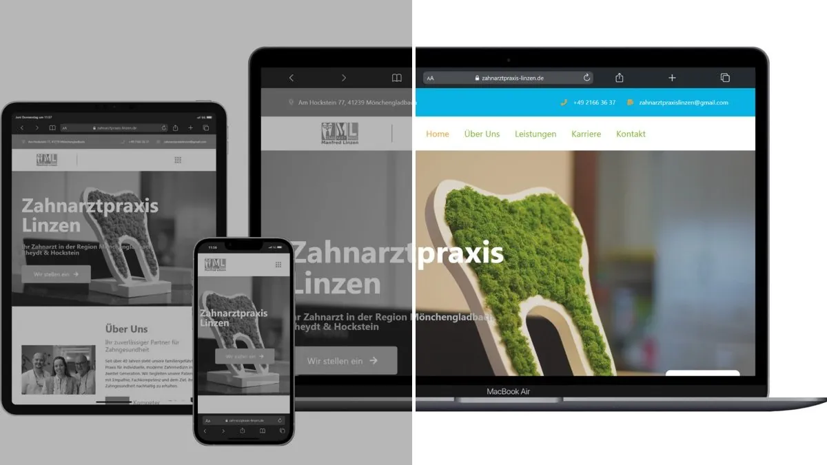 Vorher-Nachher-Vergleich eines Website-Redesigns: links veraltet, rechts modernisiert