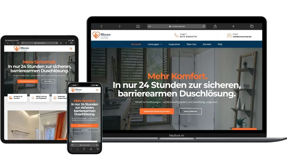 Beispielprojekt movea-bad.de – moderne, responsive Unternehmenswebseite auf Desktop, Tablet und Smartphone