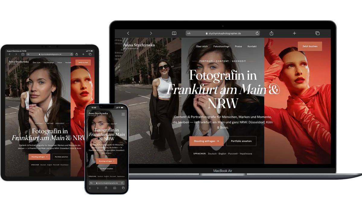 Referenzprojekt Anna Stychynska – moderne Webseite auf Laptop, Tablet und Smartphone