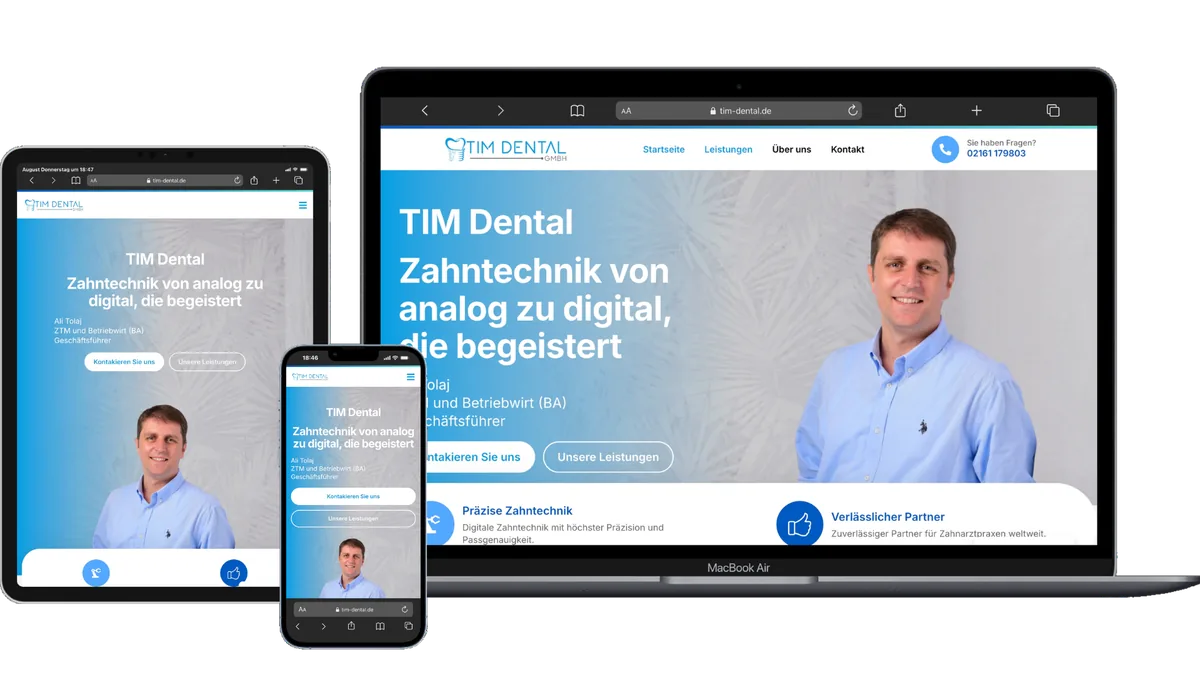 TIM Dental – Dentallabor – Webseite auf Laptop, Tablet und Smartphone